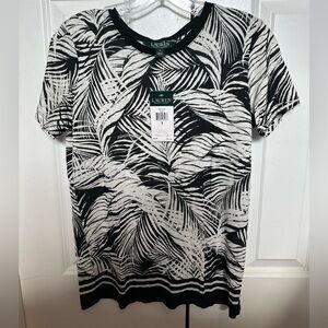 Ralph Lauren Black and White Tropical Print Short Sleeve Tee